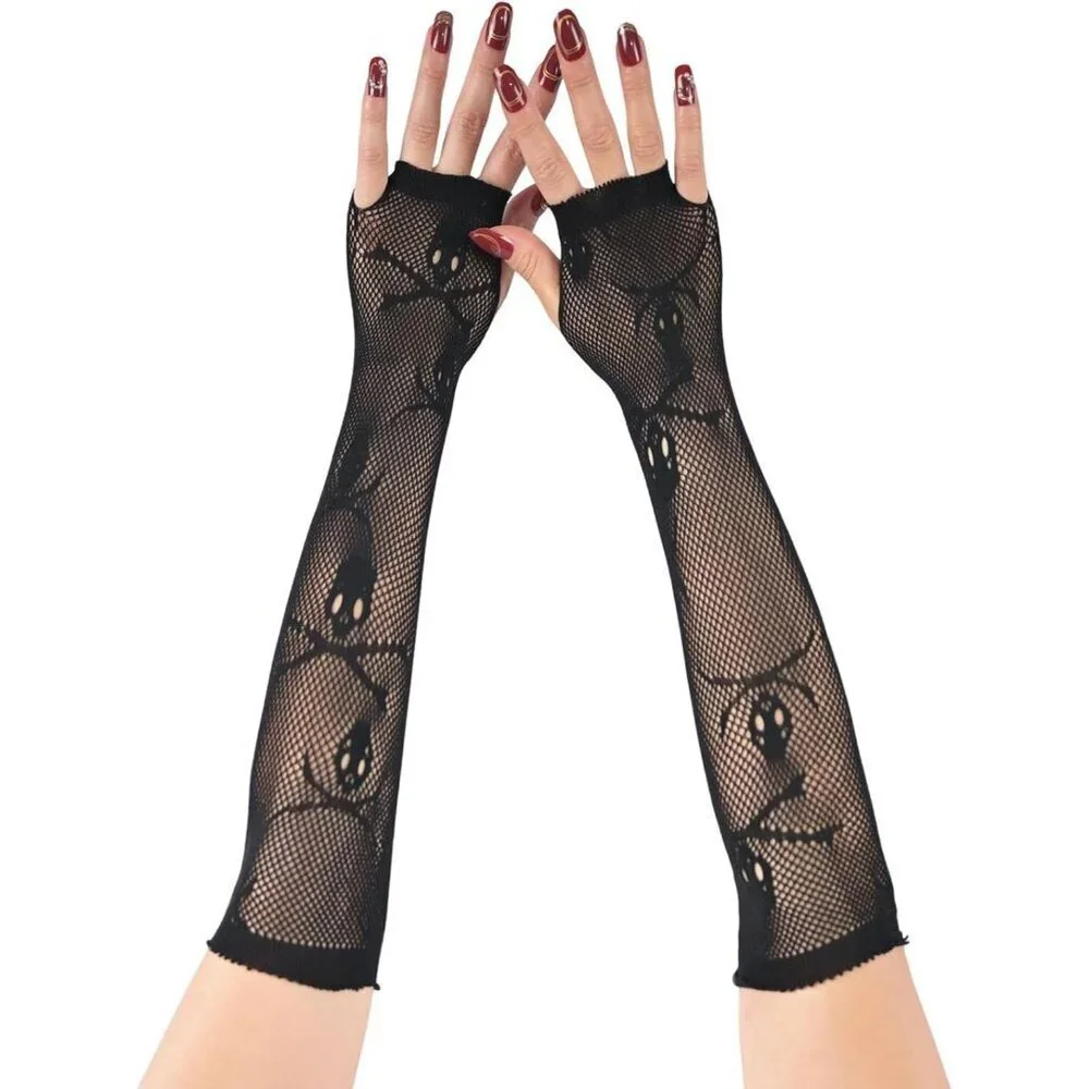 Women's Fishing Halloween Black 7 Net Gloves Fingerless Gothic Accessories